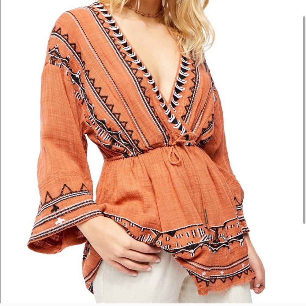 Free People orange embroidered tunic